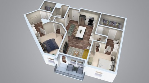 Floor plan for 2 beds, 2 baths, 1093 sqft